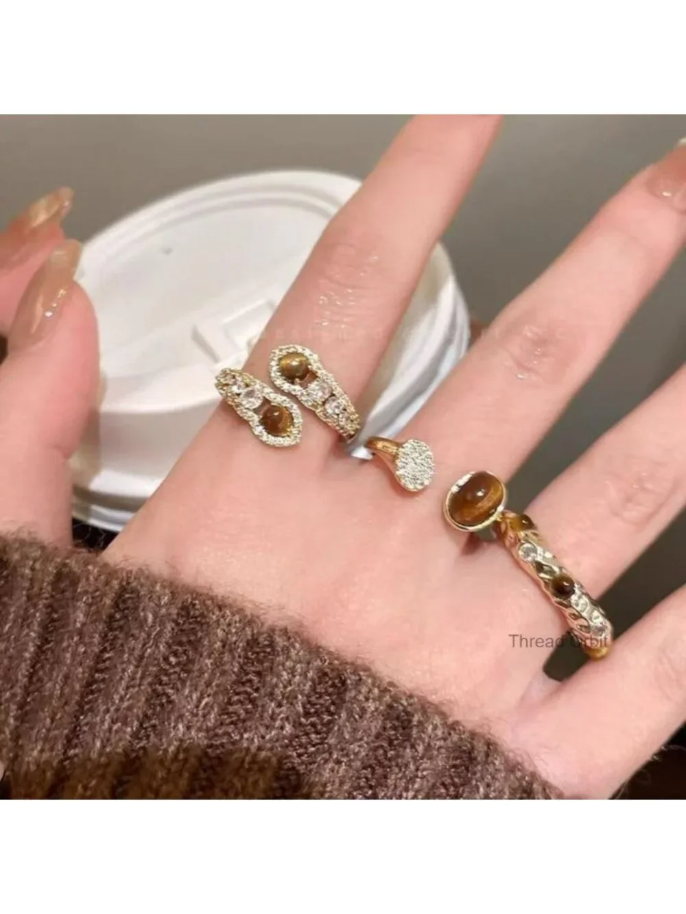Vintage Adjustable Gold Tiger Eye Knuckle Ring